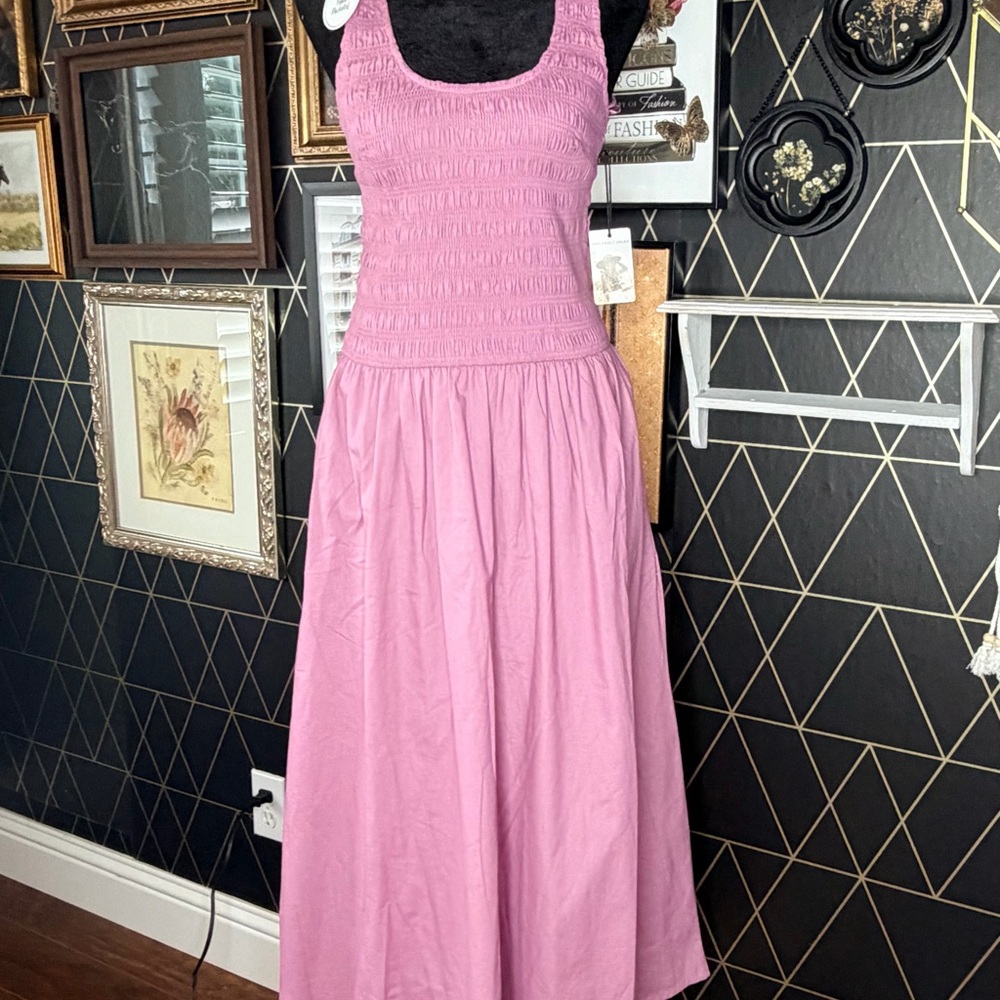 Pink Sleeveless Cotton Dress w/ Pockets